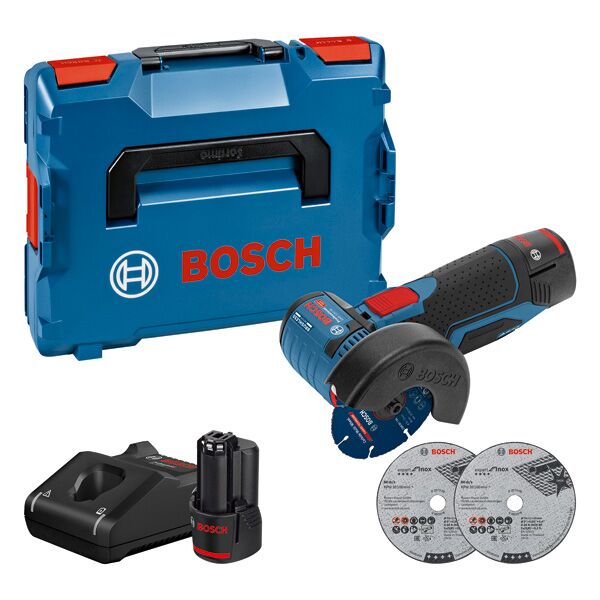 GWS 12V-76 cordless angle grinder, 2 x GBA 12V 3.0Ah battery in L-BOXX