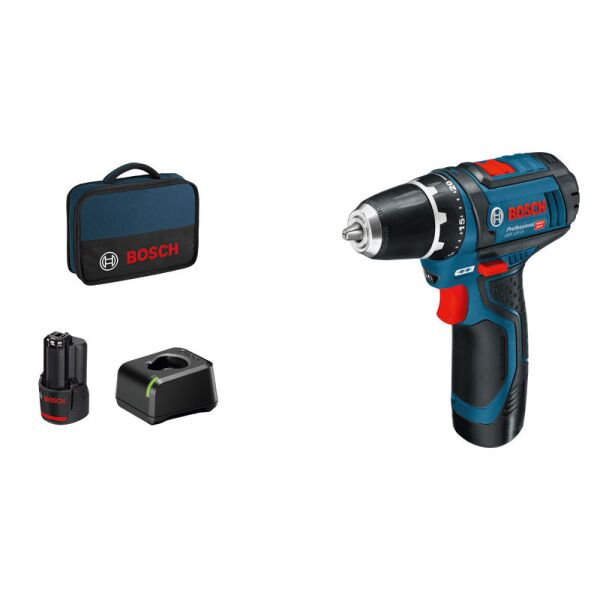 GSR 12V-15 cordless drill/driver, 2 x GBA 12V 2.0Ah battery