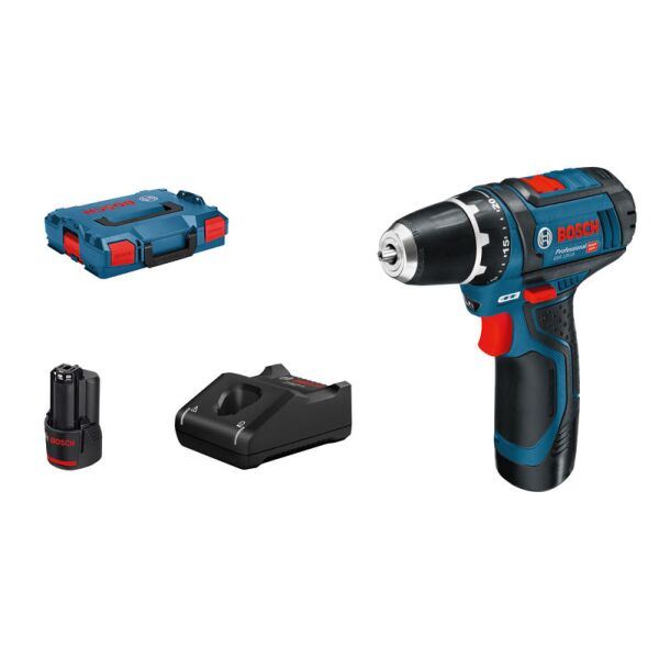 GSR 12V-15 cordless drill/driver, 2 x GBA 12V 2.0Ah battery, L-BOXX
