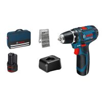 GSR 12V-15 cordless drill/driver, 2 x GBA 12V 2.0Ah battery, 25-piece bit set