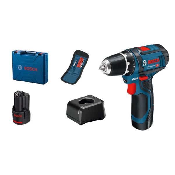 GSR 12V-15 cordless drill/driver, 2 x GBA 12V 2.0Ah battery in L-BOXX