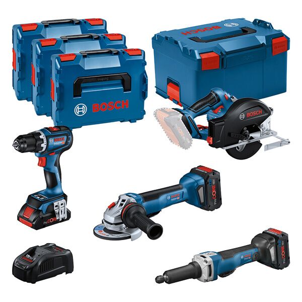 Combo Kit Set mit 4 18V-Werkzeugen: GSR, GWS, GKM, GGS, 3 x Akku