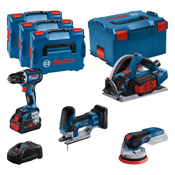 Combo Kit Set mit 4x 18V-Werkzeugen: GSR, GKT, GST, GEX, 3x Akku