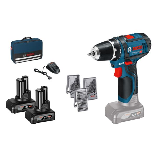 Professional set: GSR 12V-15 cordless drill/driver + 39-piece accessory set in craftsmans bag