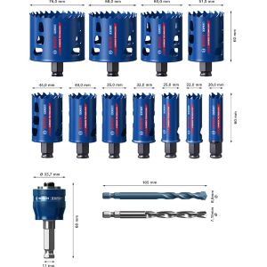 EXPERT Tough Material Lochsäge-Set, 20/22/25/32/35/40/44/51/60/68/76 mm, 14-tlg.
