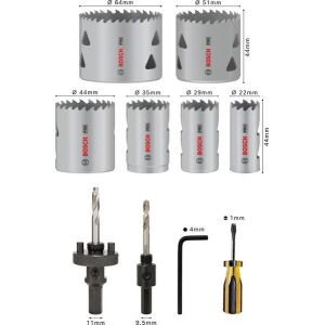 PRO Multi-Material Hole Saw Set, 22-64 mm, 12 pcs.