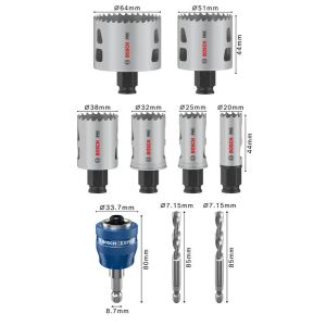PRO Multi Material PC Plus Hole Saw Set, 20, 25, 64 mm, 9 pcs.