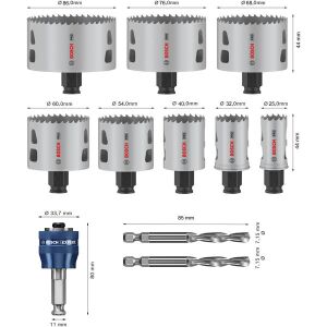 PRO Multi Material PC Plus Hole Saw Set, 25-86 mm, 11 pcs.