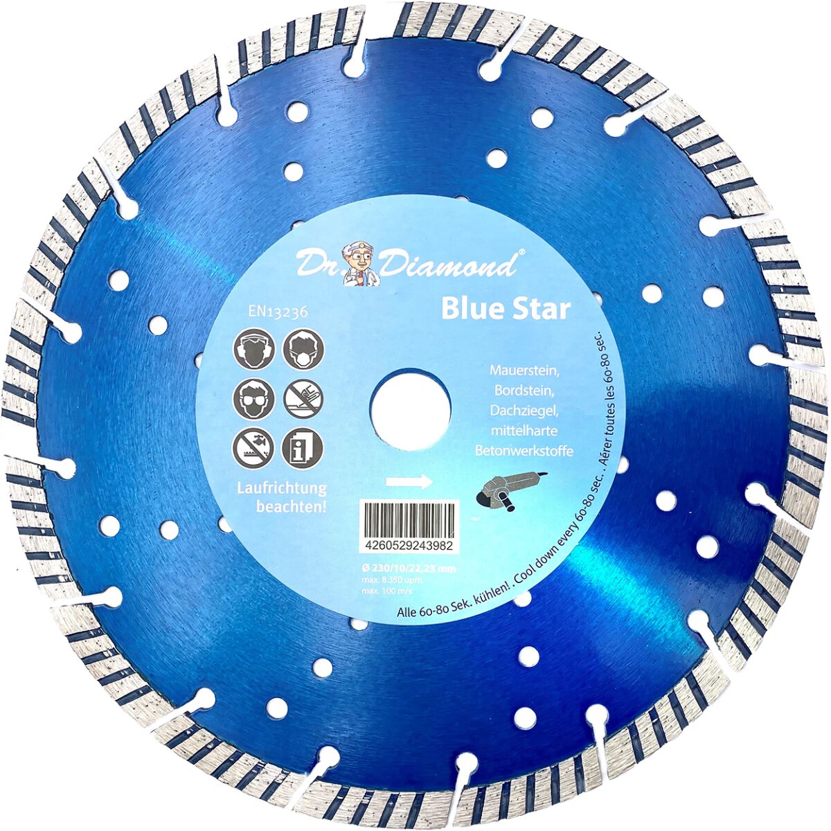 Diamanttrennscheibe Blue Star - mm Beton Bohrung Turbo - 22,23 Ø 230